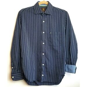 Tailorbyrd Mens Navy White Striped Button Shirt S Flip Cuff Preppy Classic
